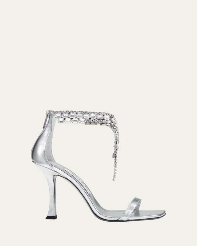 Verity Metallic Leather Crystal-Cuff Sandals